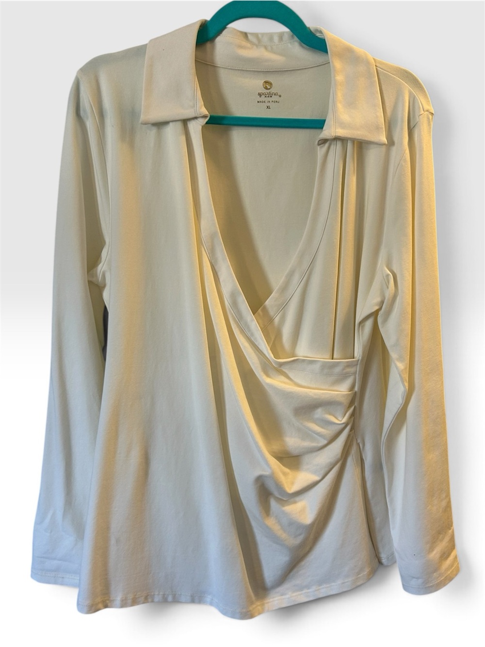 Spartina 449 Edeline Long Sleeve Wrap Top Pearl White Cotton Knit NWOT XL